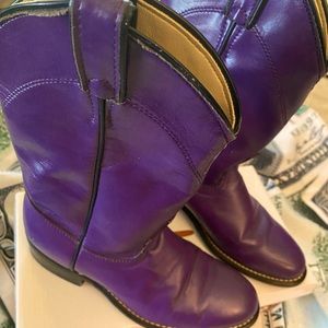 LADIES USED PURPLE GENUINE LEATHER COWBOY BOOTS SIZE 7